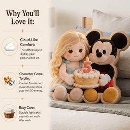 Cartoon Mouse & Friend, Birthday Gift - Personalized Kid Premium Faux Fur Pillow – view 4