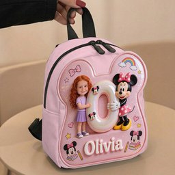 Custom Photo, Alphabet, Any Character - Personalized Kid Changeable Leather Patch Backpack – view 2