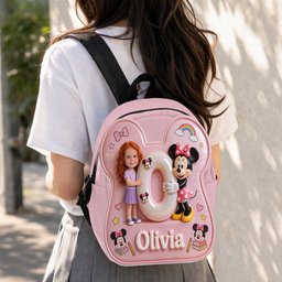 Custom Photo, Alphabet, Any Character - Personalized Kid Changeable Leather Patch Backpack – view 8