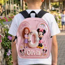 Custom Photo, Alphabet, Any Character - Personalized Kid Changeable Leather Patch Backpack – view 7