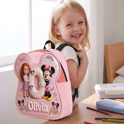 Custom Photo, Alphabet, Any Character - Personalized Kid Changeable Leather Patch Backpack – view 5