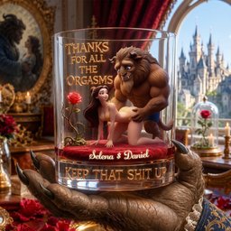 Naughty Fairytale Couple Round Glass - Personalized Gifts For Couples – view 2