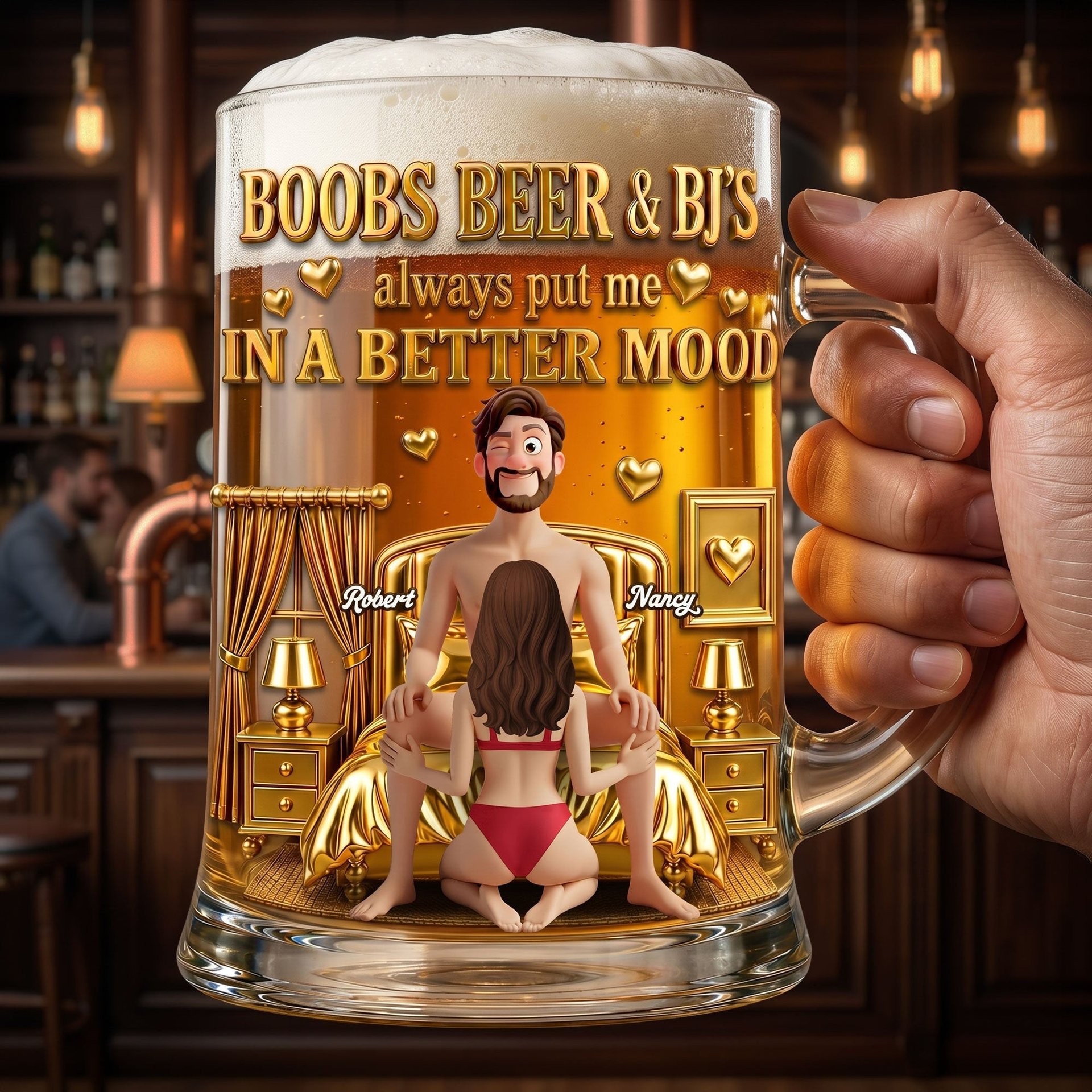 Playful Couple Beer Glass - Personalized Gifts For Couples