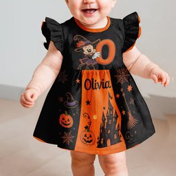 Happy Halloween Gift For Kids - Personalized Mouse Kid Ruffle Sleeve Dress – view 3