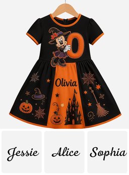 Happy Halloween Gift For Kids - Personalized Mouse Kid Ruffle Sleeve Dress – view 7