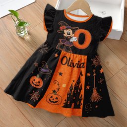 Happy Halloween Gift For Kids - Personalized Mouse Kid Ruffle Sleeve Dress – view 2