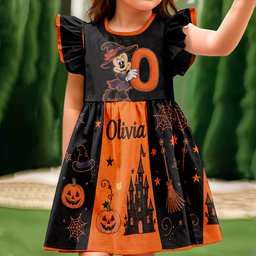 Happy Halloween Gift For Kids - Personalized Mouse Kid Ruffle Sleeve Dress – view 5