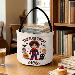 Kid Basket For Halloween/ Easter/ Christmas... - Personalized Kid Canvas Bucket Bag – view 5
