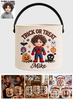 Kid Basket For Halloween/ Easter/ Christmas... - Personalized Kid Canvas Bucket Bag – view 8