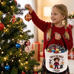 Kid Basket For Halloween/ Easter/ Christmas... - Personalized Kid Canvas Bucket Bag – view 6