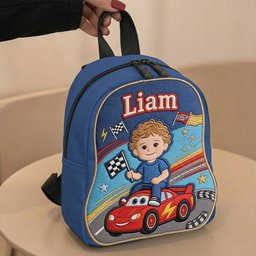 Little Racer - Personalized Racing Lover Changeable Leather Patch Backpack – view 2