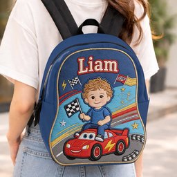 Little Racer - Personalized Racing Lover Changeable Leather Patch Backpack – view 6