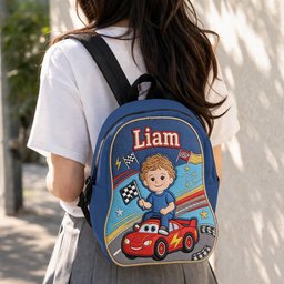 Little Racer - Personalized Racing Lover Changeable Leather Patch Backpack – view 8