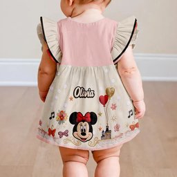 Magical Initial Gift For Kids - Personalized Mouse Kid Ruffle Sleeve Dress – view 4