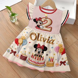 Magical Mouse Ears Birthday Gift For Kids - Personalized Mouse Kid Ruffle Sleeve Dress – view 2