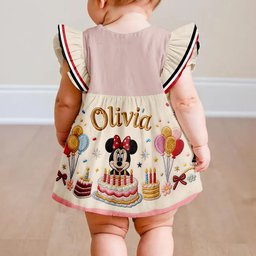 Magical Mouse Ears Birthday Gift For Kids - Personalized Mouse Kid Ruffle Sleeve Dress – view 5