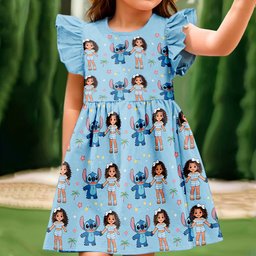 Ohana Means Family - Personalized Kid Ruffle Sleeve Dress – view 6