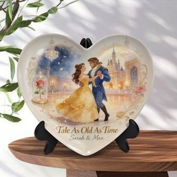 Tale As Old As Time - Personalized Beauty And The Beast Heart Shaped Plate – view 7