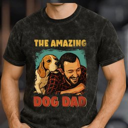The Amazing Dog Cat Mom Dad Retro Comic Style - Personalized Photo Acid Wash T‑Shirt – view 2