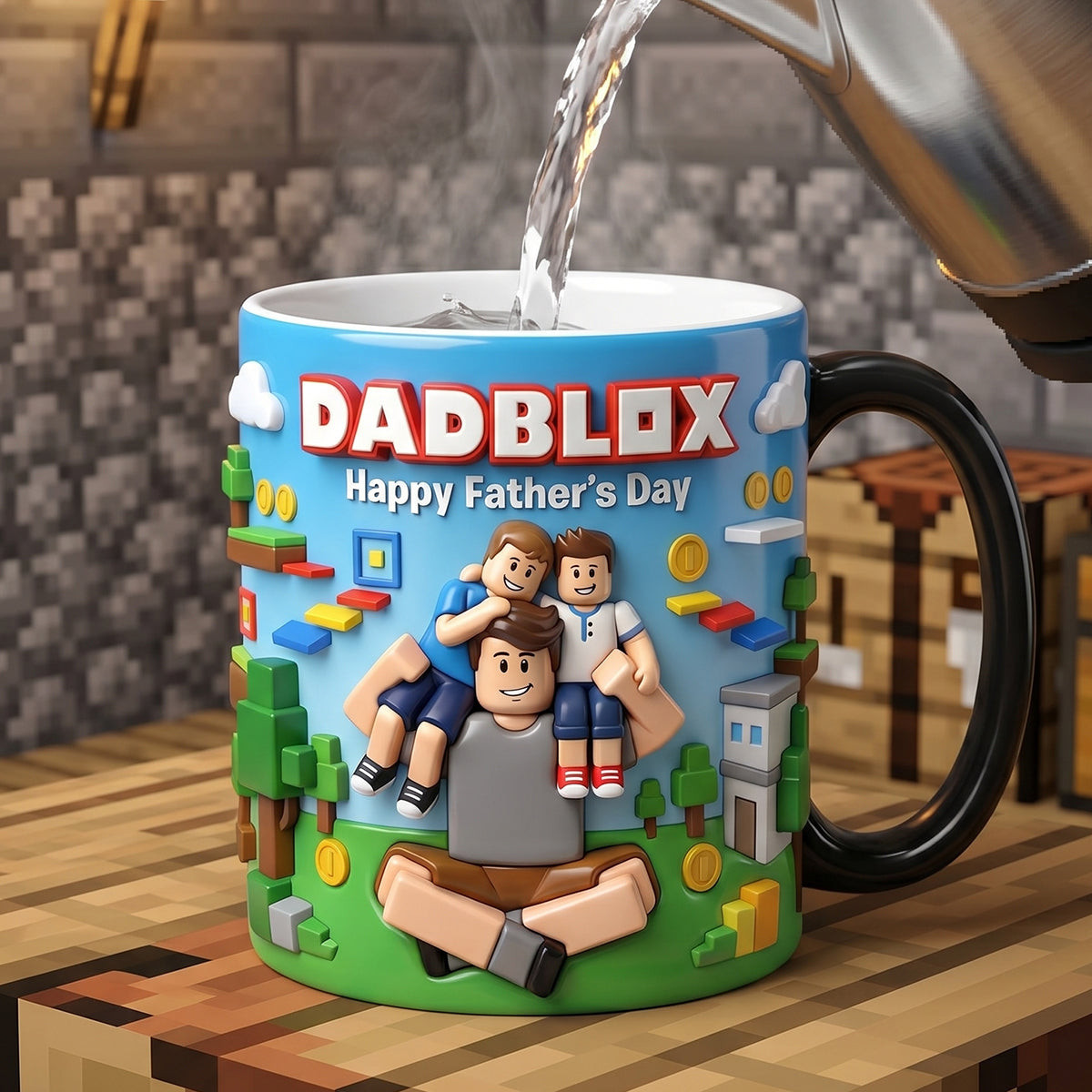 Custom Photo Block Game Dad Magic Coffee Mug - Personalized Gifts For Father's Day Magic Mug