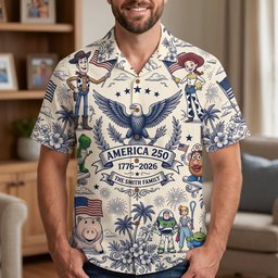 Patriotic Friends Toile De Jouy Hawaiian Shirt – USA 250 Celebration – view 2