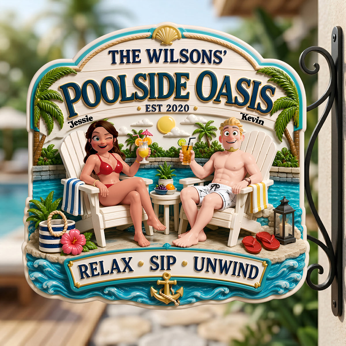Pool Couple Metal Sign - Personalized Gifts