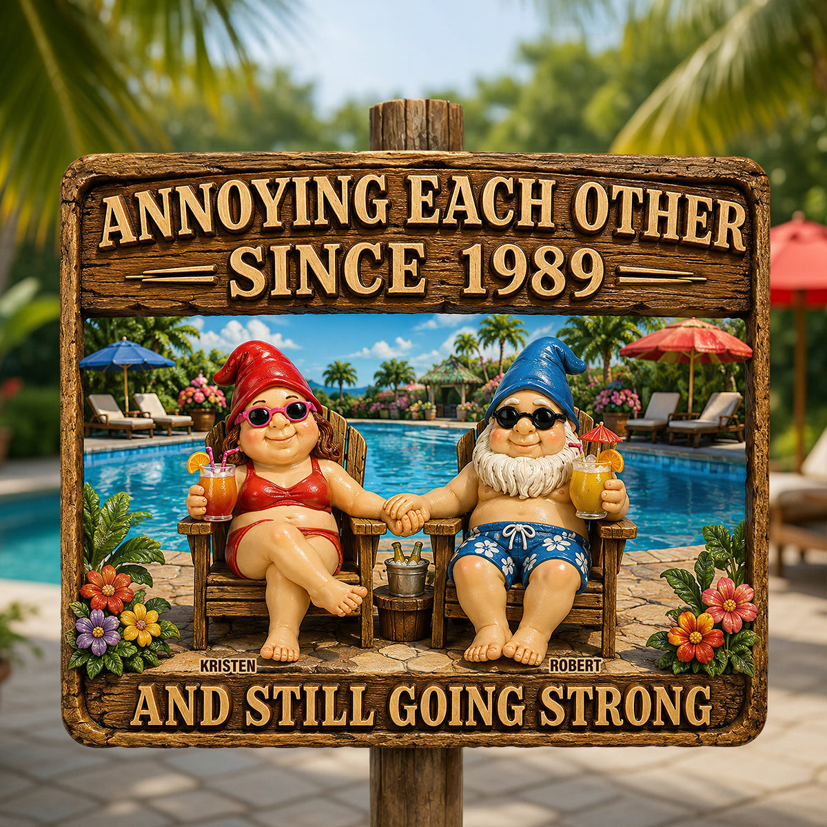 Relaxing Old Couple Metal Sign - Personalized Anniversary Gifts For Couples