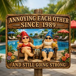 Relaxing Old Couple Metal Sign - Personalized Anniversary Gifts For Couples