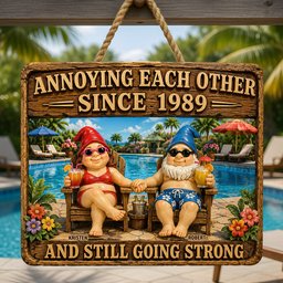 Relaxing Old Couple Metal Sign - Personalized Anniversary Gifts For Couples – view 2