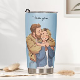 Custom Couple Photo Cartoon Art Anniversary Gifts For Wife, Girlfriend - Personalized Tumbler Cup – view 4