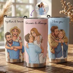 Custom Couple Photo Cartoon Art Anniversary Gifts For Wife, Girlfriend - Personalized Tumbler Cup – view 2