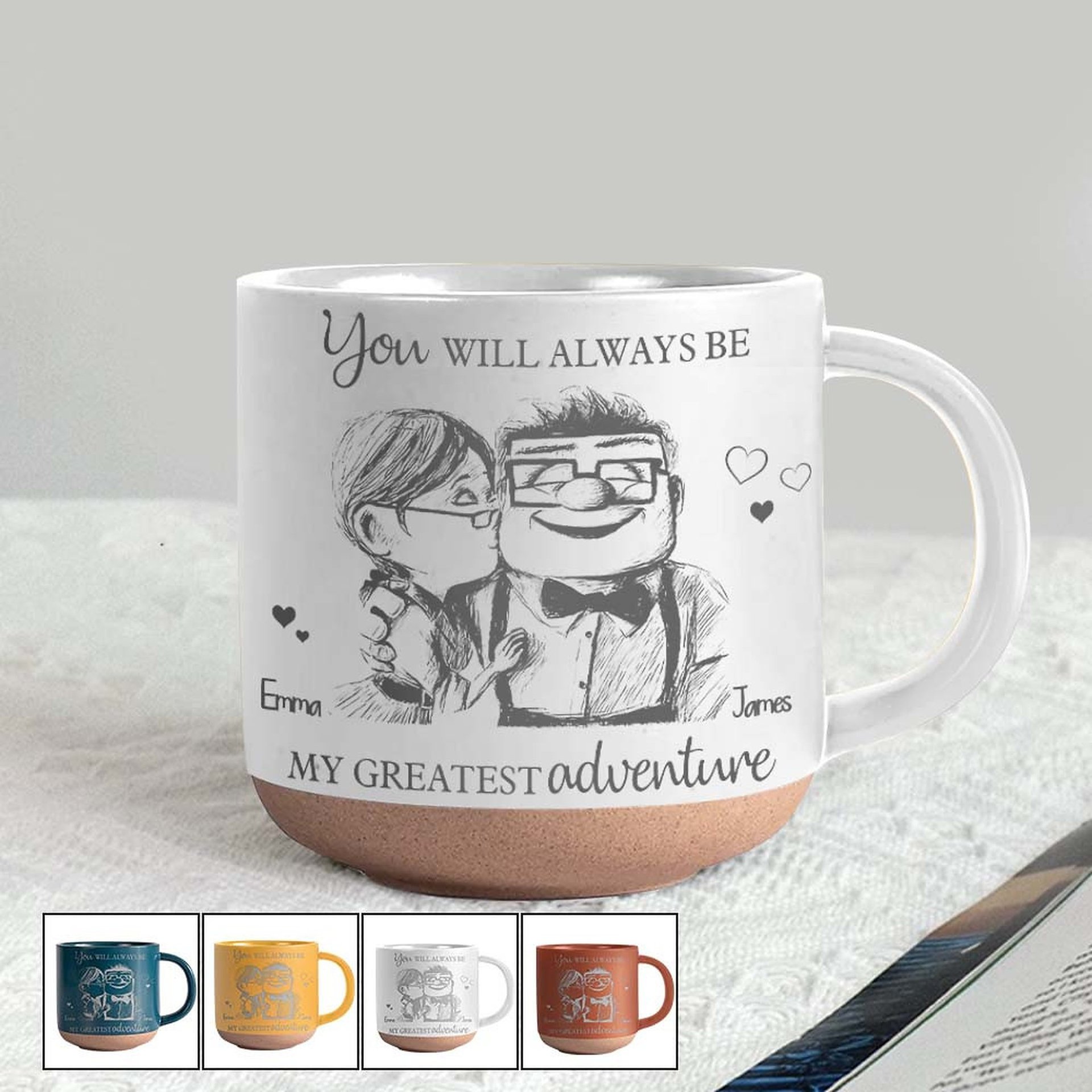 Carl and Elli - Personalized Mouse Engraved Pottery Mug