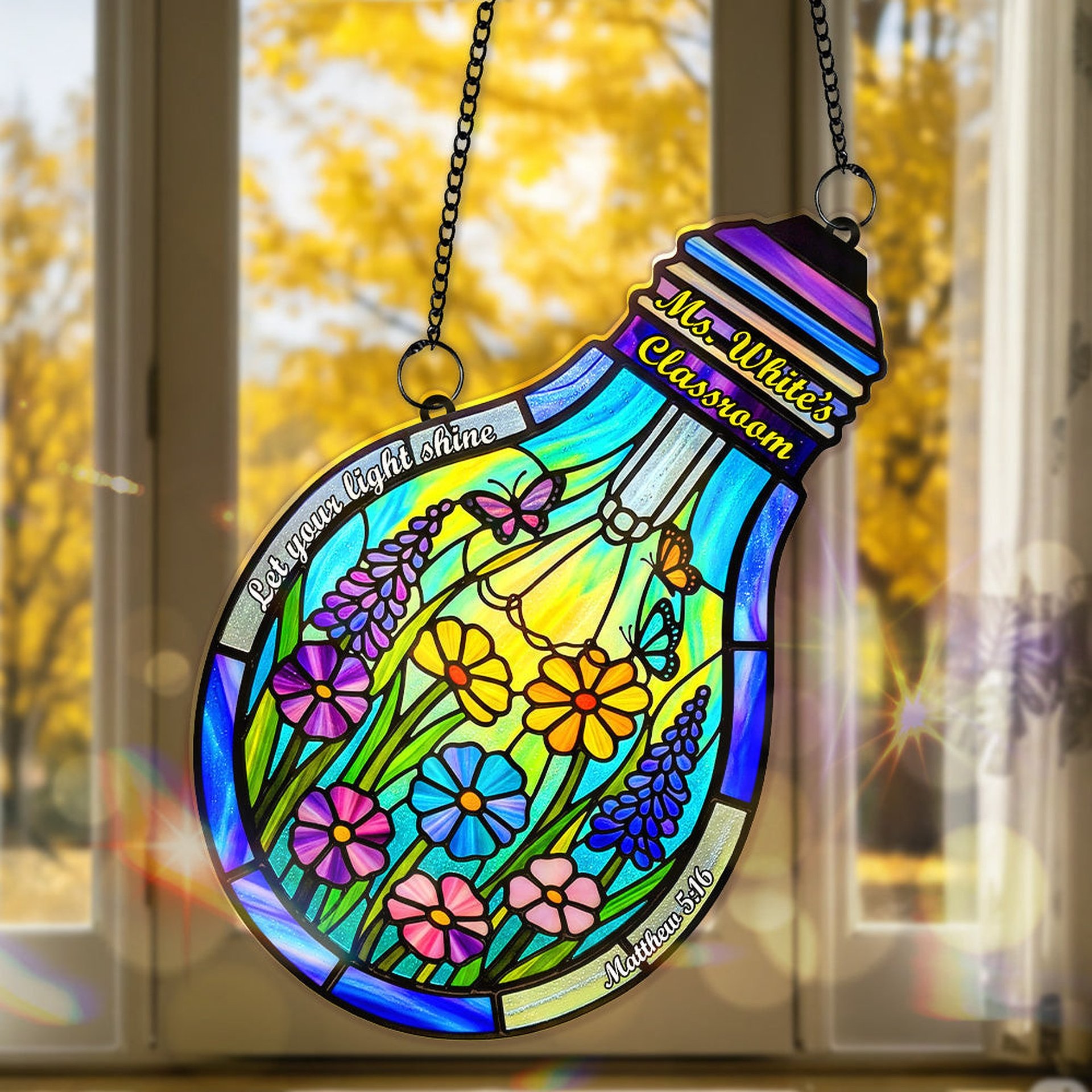 Encourage Lightbulb Suncatcher Ornament, Personalized Gifts For Teacher - Photo 1