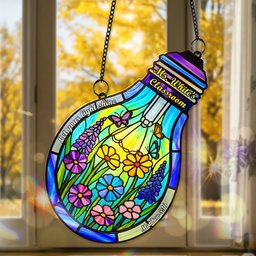 Encourage Lightbulb Suncatcher Ornament, Personalized Gifts For Teacher - Photo 1