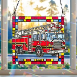 Firetruck Window Hanging Suncatcher Ornament Personalized Gifts For Firefighters - Photo 1