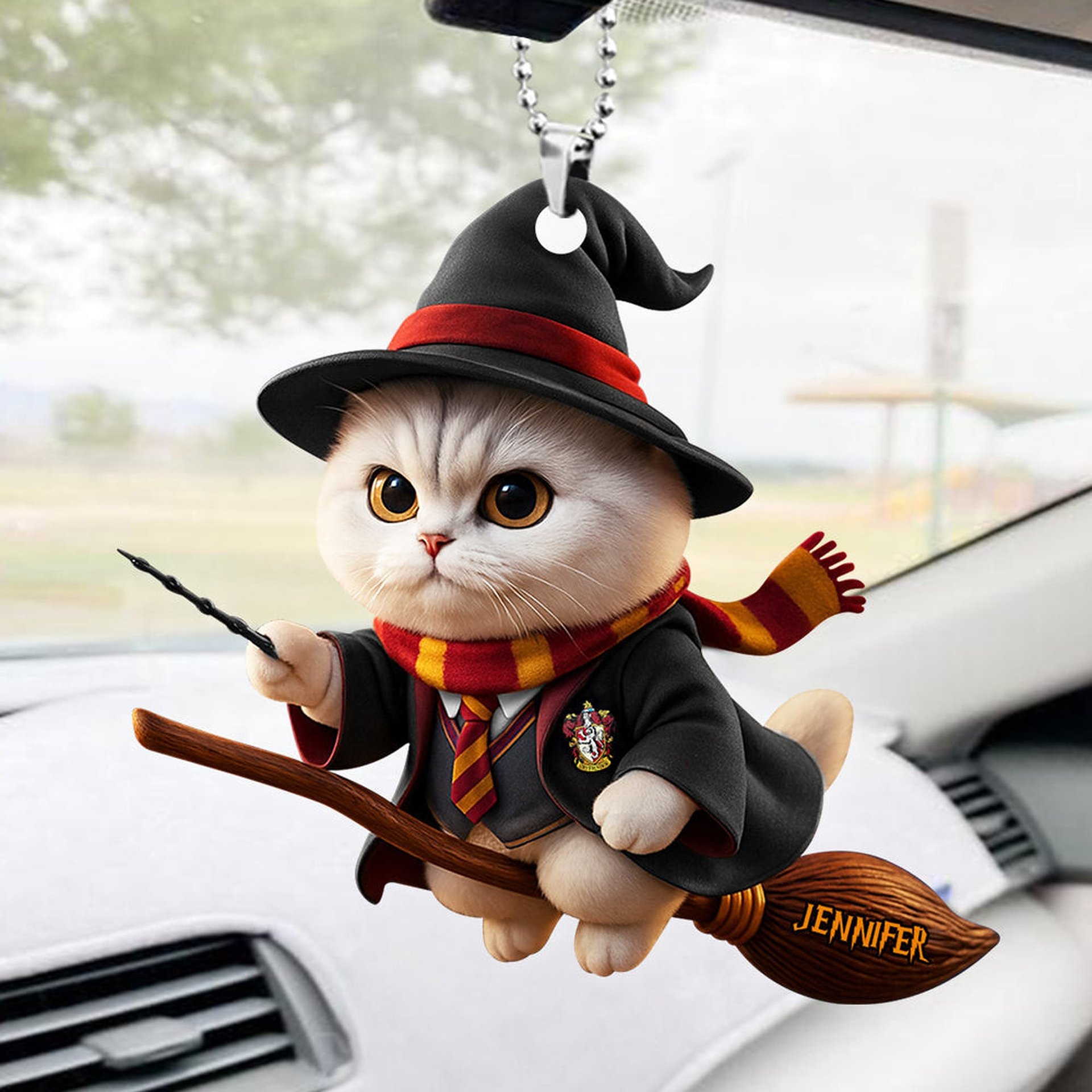 Flying Broom Cat - Car Ornament Personalized Gifts For Cat Lovers - Photo 1