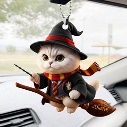 Flying Broom Cat - Car Ornament Personalized Gifts For Cat Lovers - Photo 1