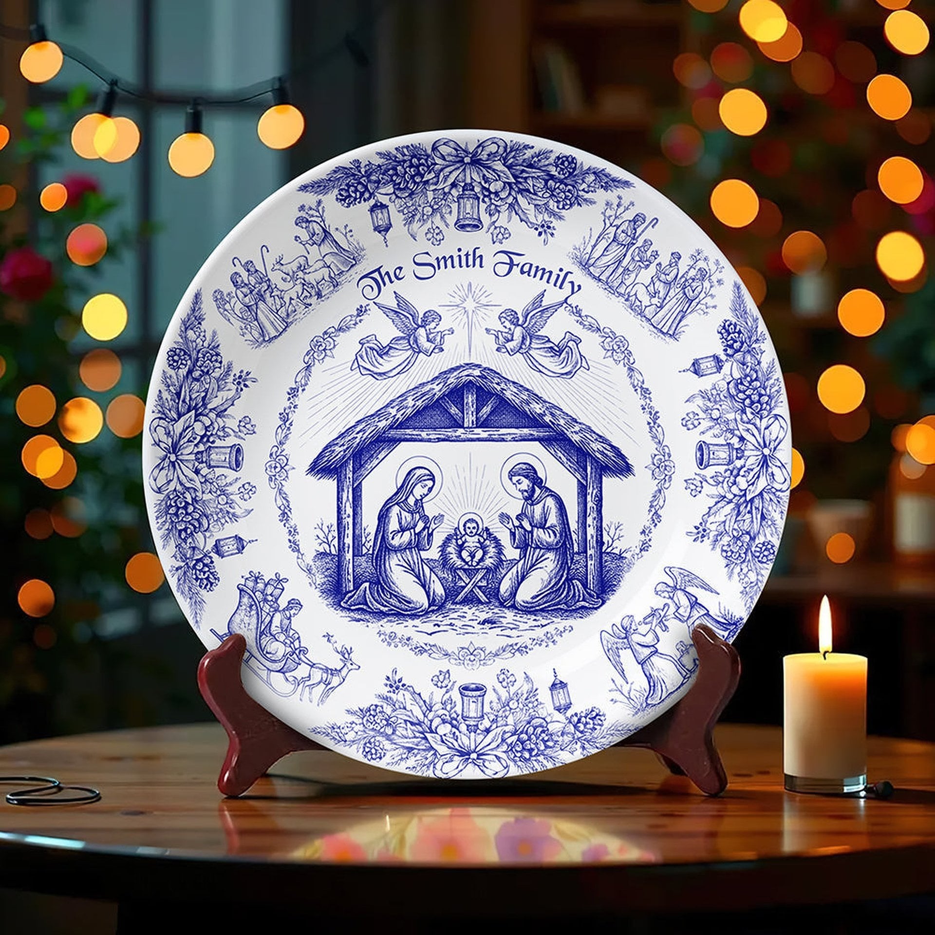 Personalized Christmas Gifts For Christian Family Ceramic Round Plate - Photo 1