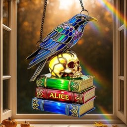 Raven & Skull Suncatcher Ornament Personalized Gifts For Book Lovers - Photo 1
