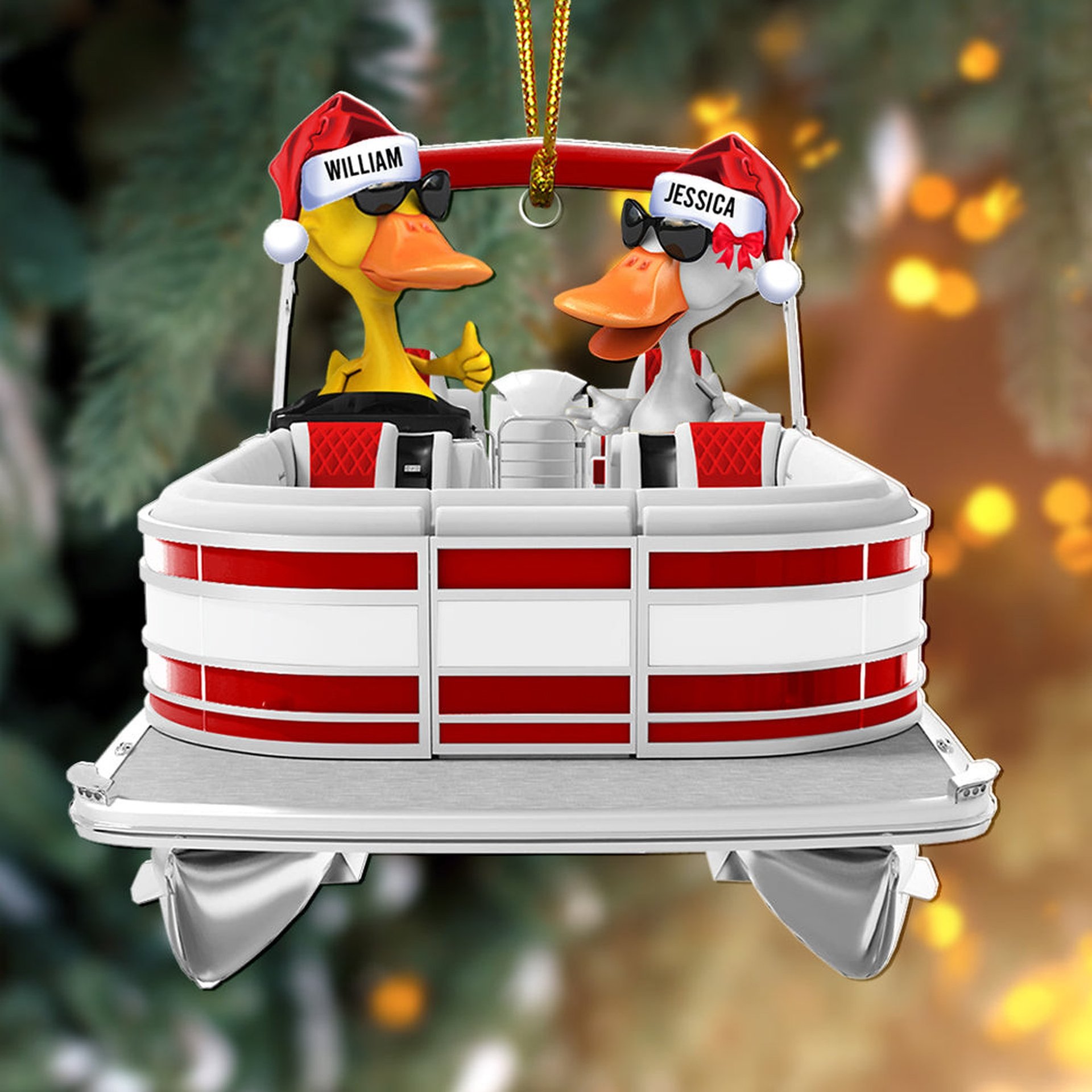 Pontoon Christmas Ornaments - Pontoon Duck Family - Custom Pontoon, Tritoon Gifts For Members - Photo 1