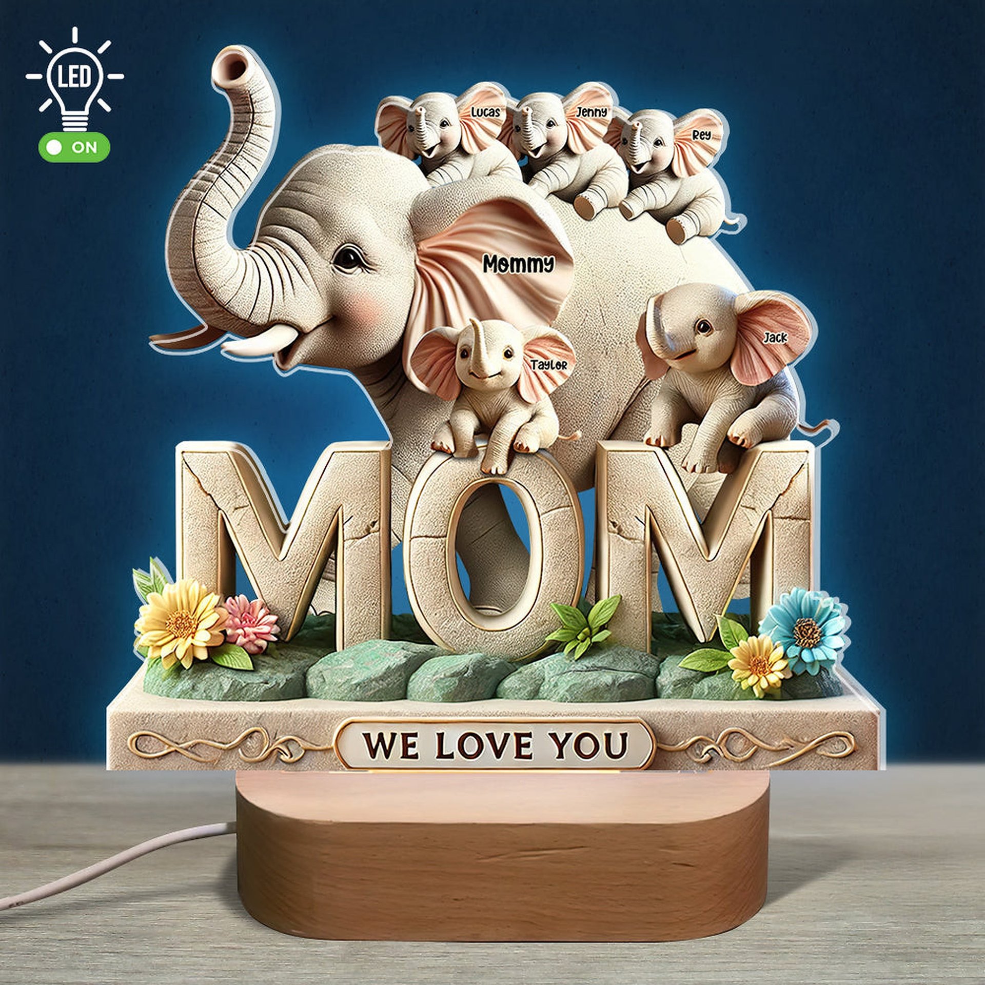 Personalized Christmas Gifts For Mom Elephant LED Light - Photo 1