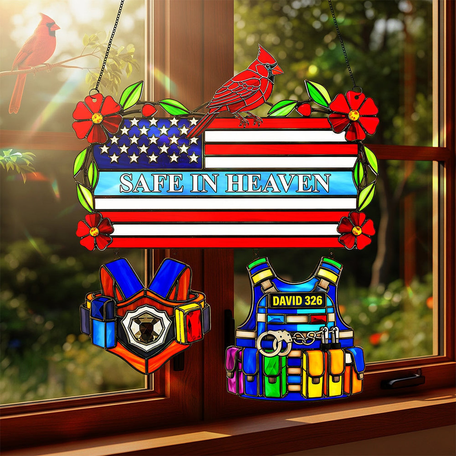 Police Heaven Cardinal Suncatcher - Personalized Gifts For Loved Ones 04ohta050925 - Ornament - GoDuckee