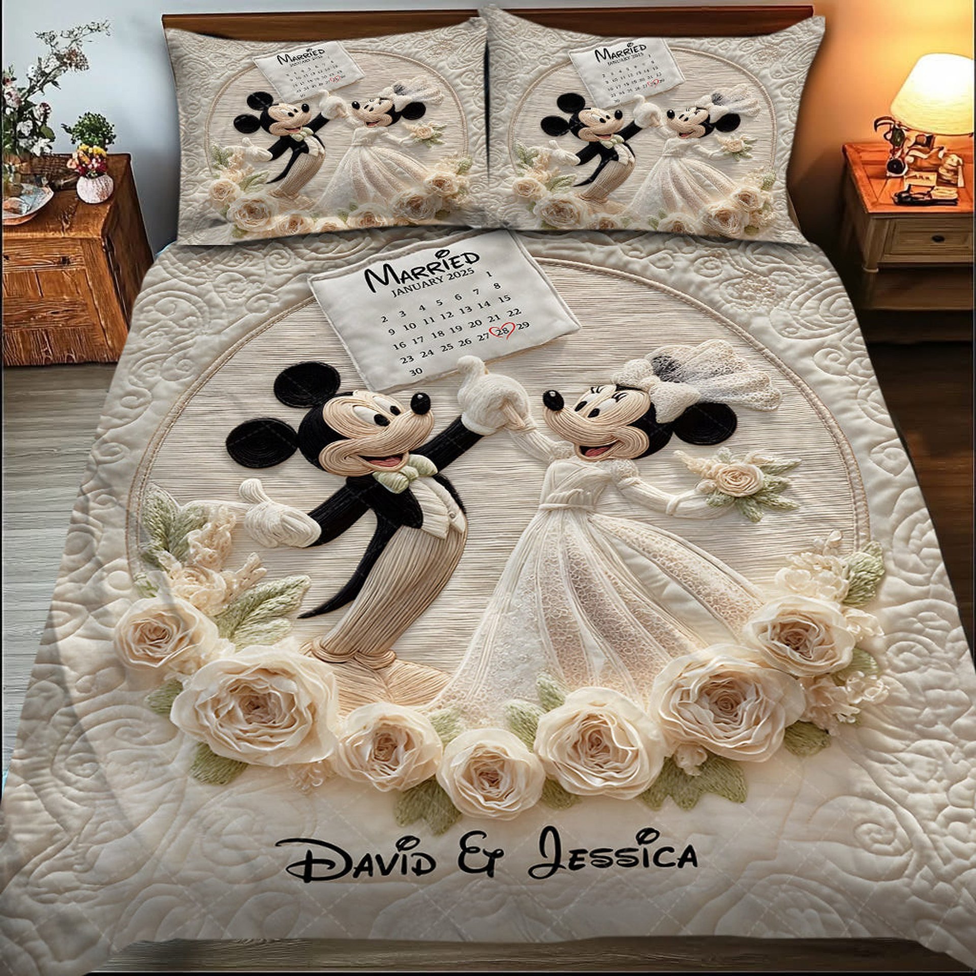 Happy Anniversary Mouse Couple - Personalized Mouse Quilt Set