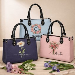 Custom Name & Birth Flower Birthday Gift For Her, Sisters, Daughter, Friends - Personalized Leather Bag - Photo 1