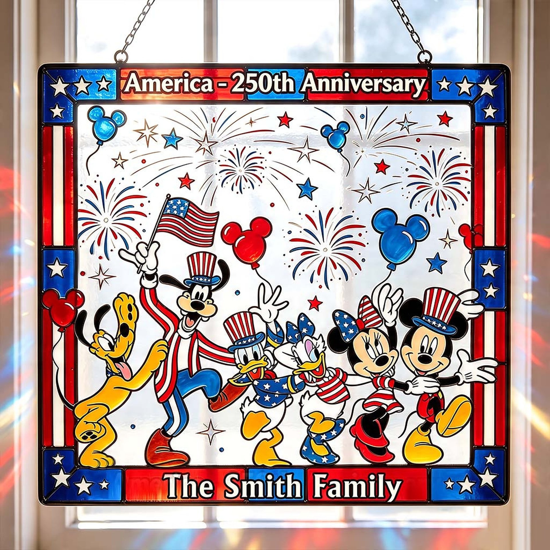 Patriotic Magic Cartoon - Personalized Mouse Window Hanging Suncatcher Ornament