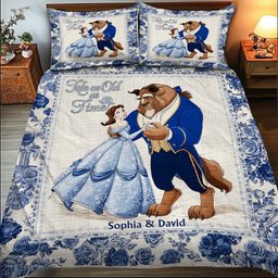 Tale as Old as Time - Couple Gift Toyle De Jouy Style - Personalized Couple Quilt Set