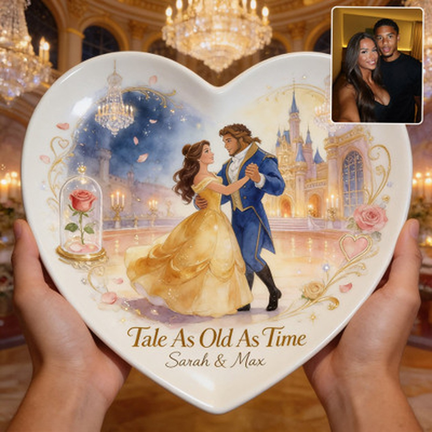 Tale As Old As Time - Personalized Beauty And The Beast Heart Shaped Plate