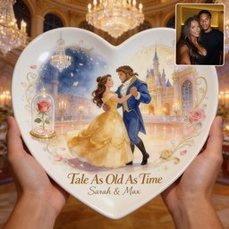 Tale As Old As Time - Personalized Beauty And The Beast Heart Shaped Plate
