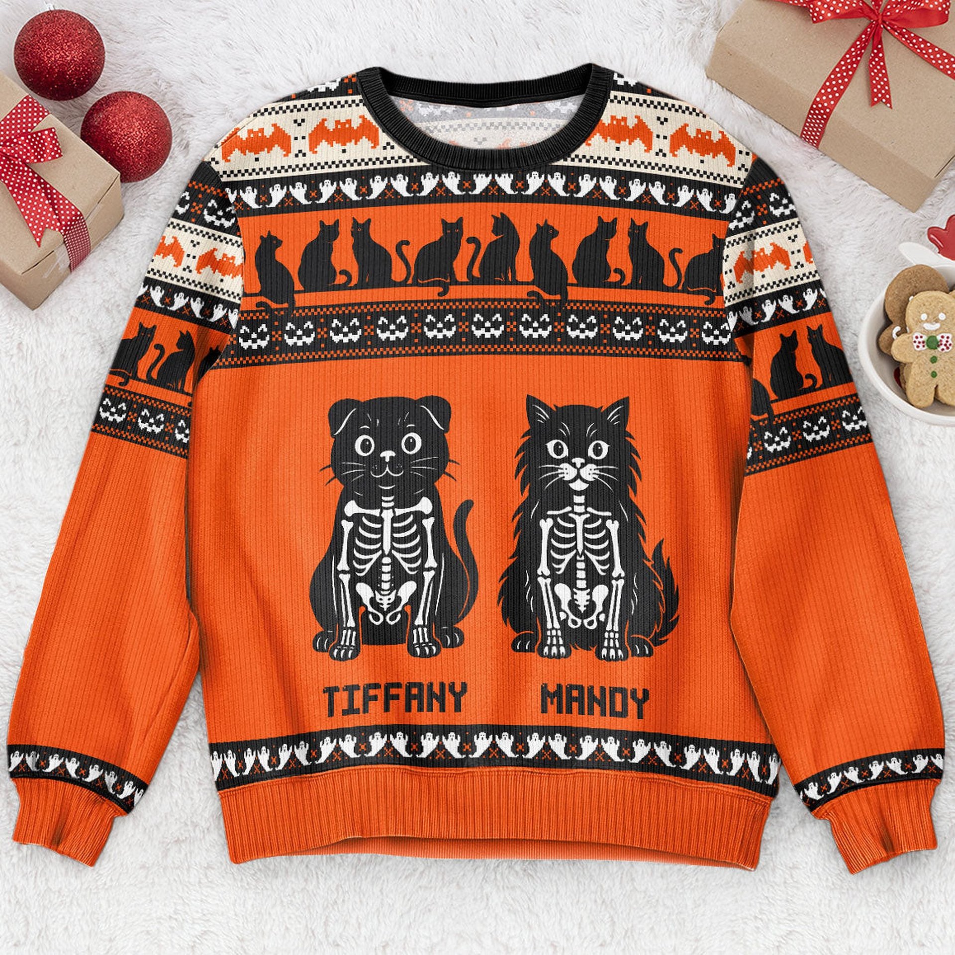 Pumpkins Cats Dogs Skeleton Halloween Fall Witch - Personalized Halloween Sweater - Photo 1
