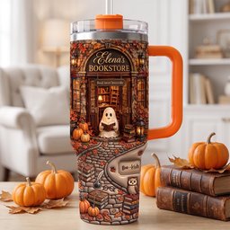 Autumn Boo Bookaholic 40oz Tumbler With Handle, Personalized Gifts For Book Lovers